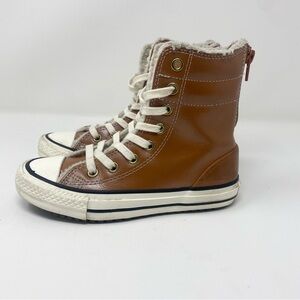 CONVERSE Junior Leather All Star Chuck Taylor Hi Top Sherpa Shoes Kids Size 12